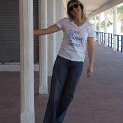 T-Shirt Col V  COUP DE FOUDRE   Blanc / Bleu
