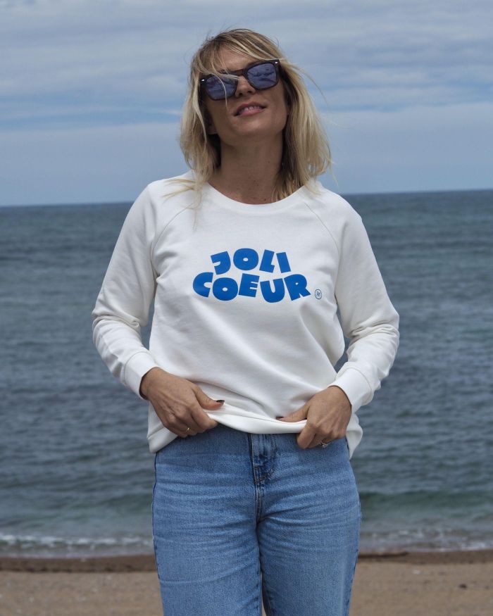 Sweat Raglan Loose  JOLI COEUR  Ivoire / Bleu