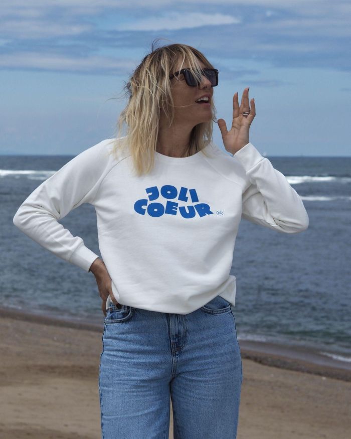 Sweat Raglan Loose  JOLI COEUR  Ivoire / Bleu