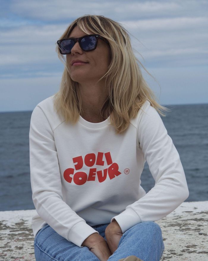 Sweat Raglan Loose  JOLI COEUR  Ivoire / Rouge