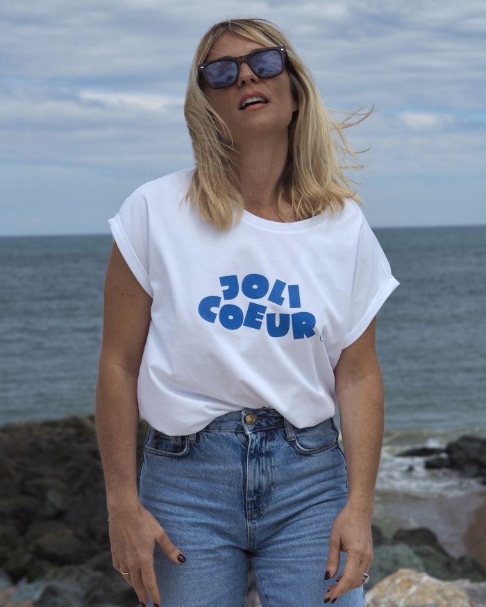 T-Shirt Loose   JOLI COEUR   Blanc / Bleu