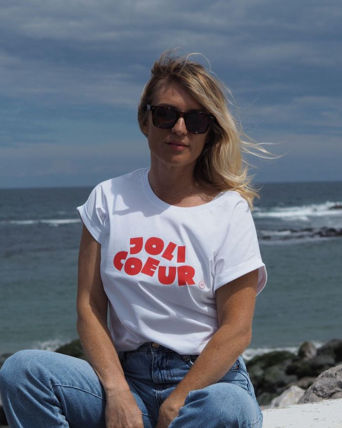 T-Shirt Loose   JOLI COEUR   Blanc / Tangerine