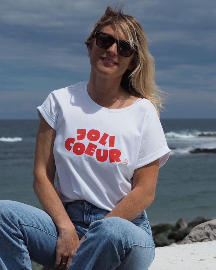 T-Shirt Loose   JOLI COEUR   Blanc / Tangerine
